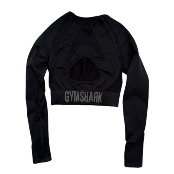 GYMSHARK Flex Sports Keyhole Long Sleeve Crop Top Black XS/Small - Picture 2 of 12